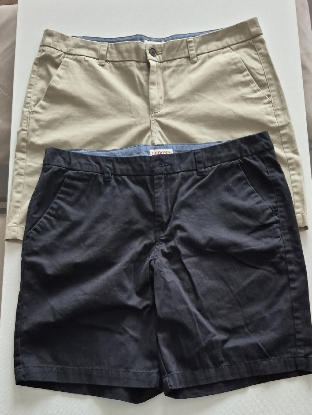 2 Pairs, Merona Navy And Khaki 100% Cotton Women's Shorts Size 14